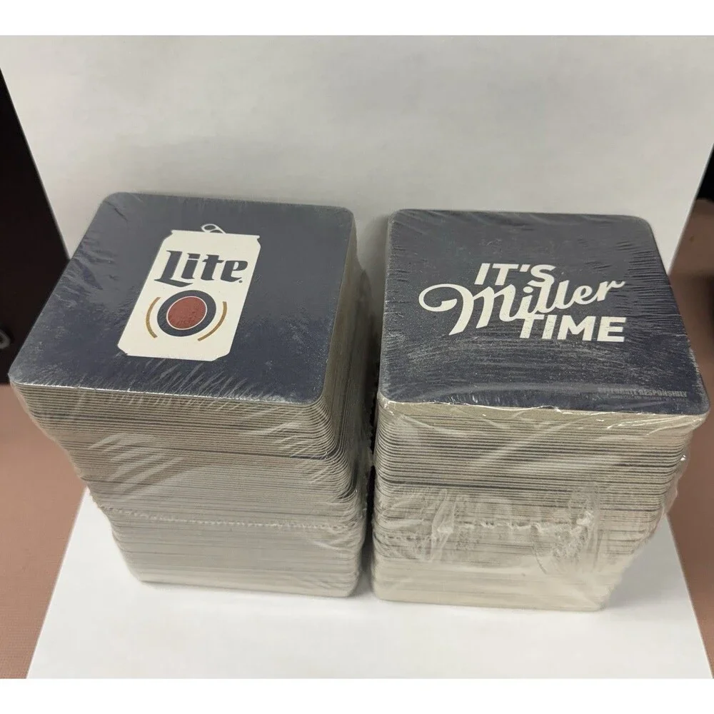 Miller Lite Square Coasters 2022 Wrapped 100 pc. Sleeve Lot of 2